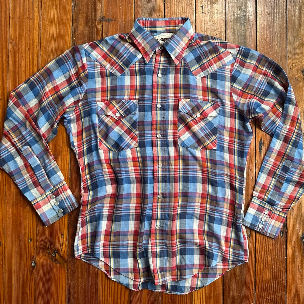 Vintage 70s Campus Rugged Country cowboy button up plaid shirt Medium - Picture 3 of 9